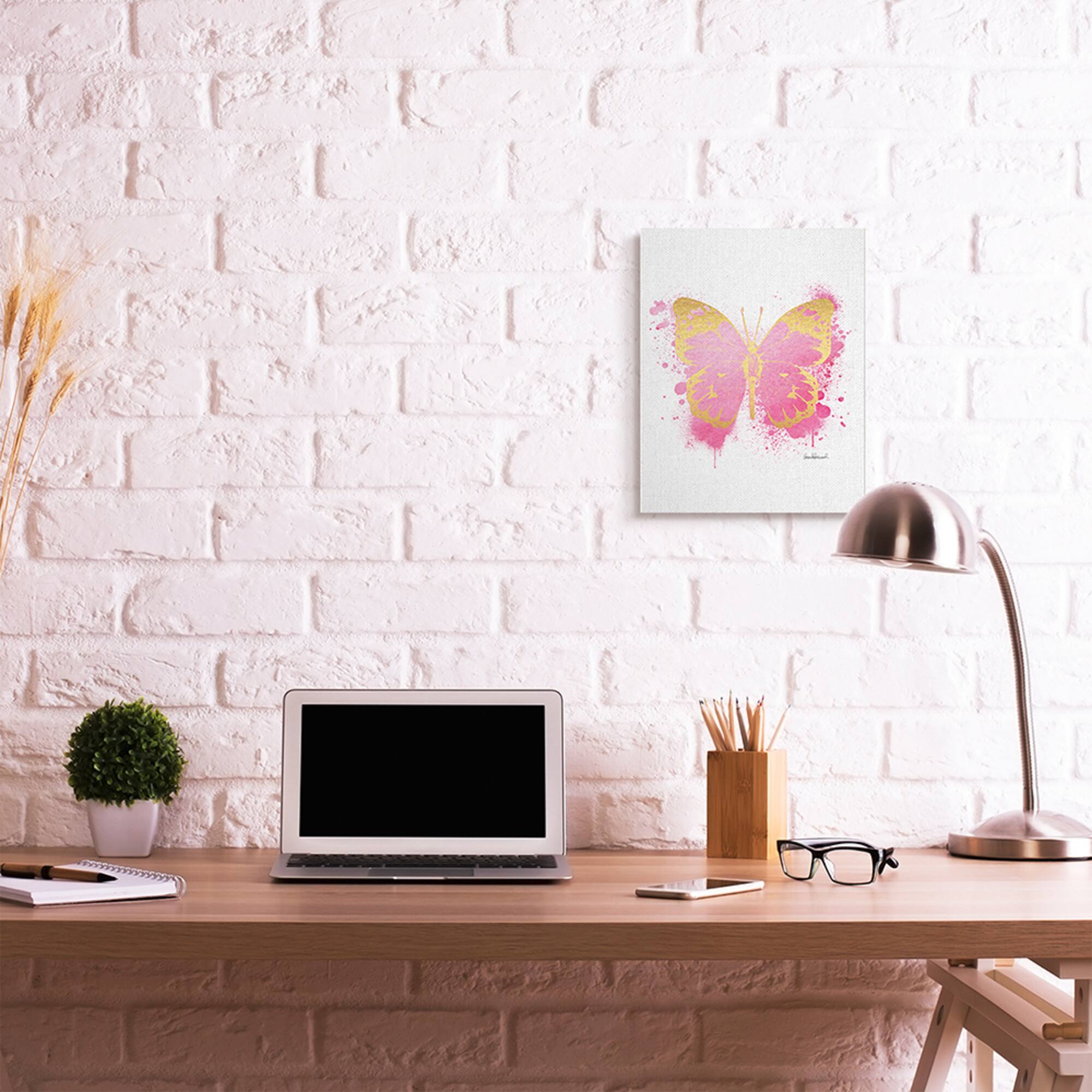 Stupell Industries Hot Pink Pop Butterfly Glam Paint Splatter Canvas Wall Art